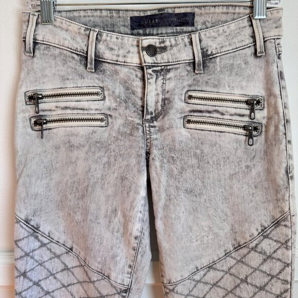 Guess Women's Low Rise Whitewash Moto Jeans Gray Sz 28 - Picture 3 of 12